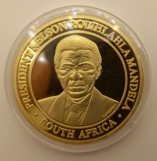 Collectable Nelson Mandela Gold Plated Coin in Capsule 40x3mm
