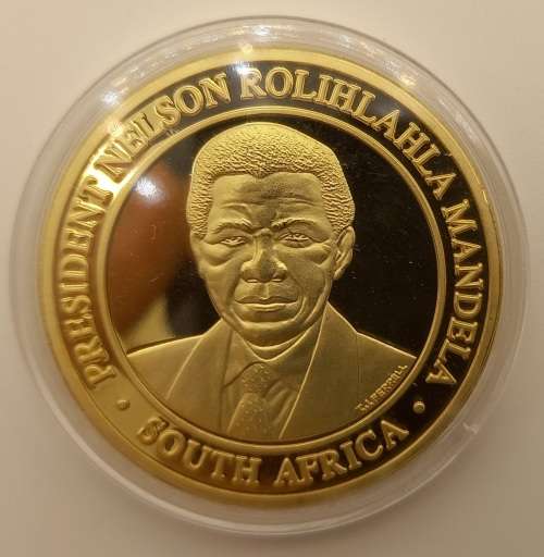 Collectable Nelson Mandela Gold Plated Coin in Capsule 40x3mm