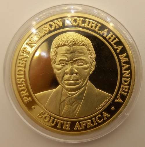 Collectable Nelson Mandela Gold Plated Coin in Capsule 40x3mm