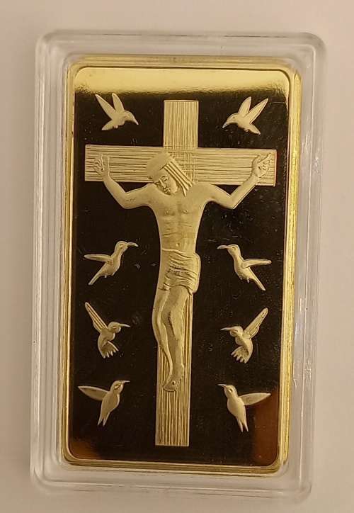 Ten Commandments One Troy Ounce 100Mils ,999 Fine Gold Glad Bar Sn 333000333-GOLD PLATED-Capsulated