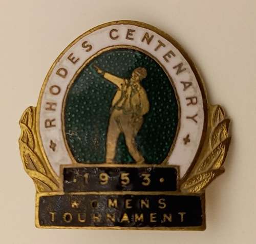 Vintage 1953 Rhodes Centenary Womans Tournament bowling Pin 29x28mm