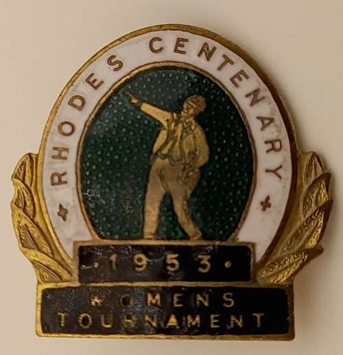Vintage 1953 Rhodes Centenary Womans Tournament bowling Pin 29x28mm
