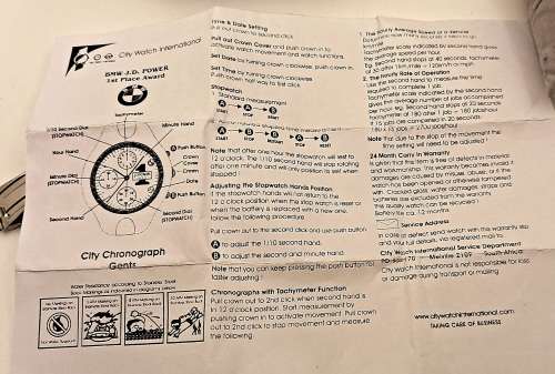 2002 BMW JD Power Chronograph Watch 1st Place European Plant Award -BMW Rosslyn S.A