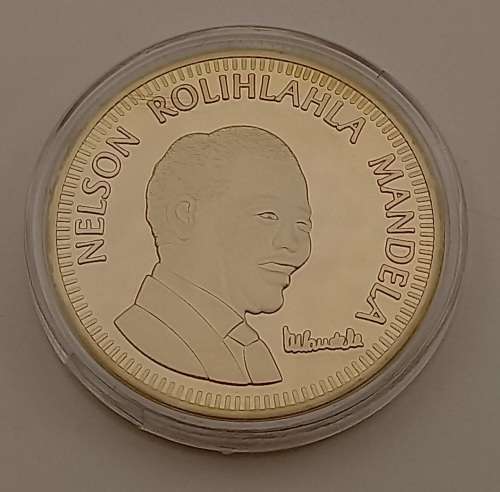Nelson Mandela South Africa 10 years of freedom 1994-2004 Gold plated coin in capsule