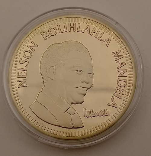 Nelson Mandela South Africa 10 years of freedom 1994-2004 Gold plated coin in capsule