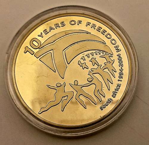 Nelson Mandela South Africa 10 years of freedom 1994-2004 Gold plated coin in capsule