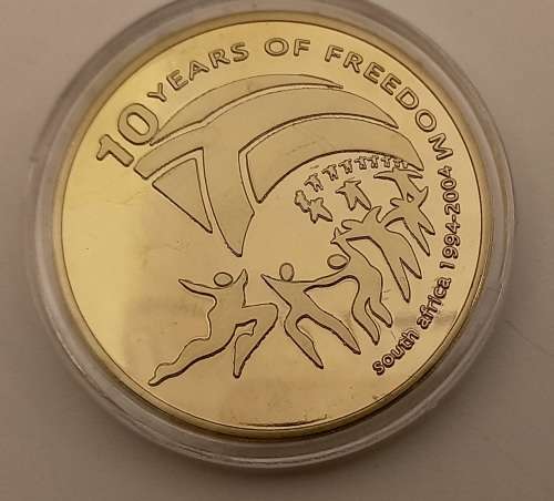 Nelson Mandela South Africa 10 years of freedom 1994-2004 Gold plated coin in capsule