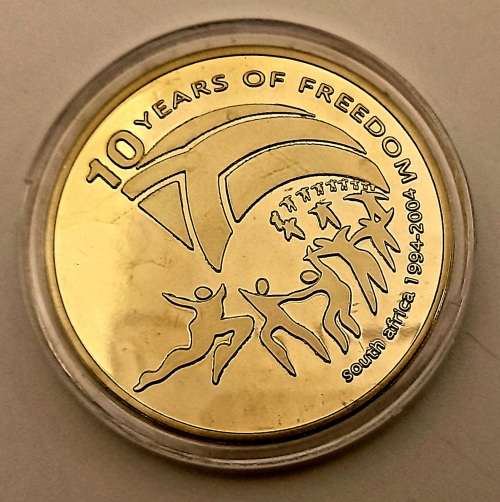 Nelson Mandela South Africa 10 years of freedom 1994-2004 Gold plated coin in capsule