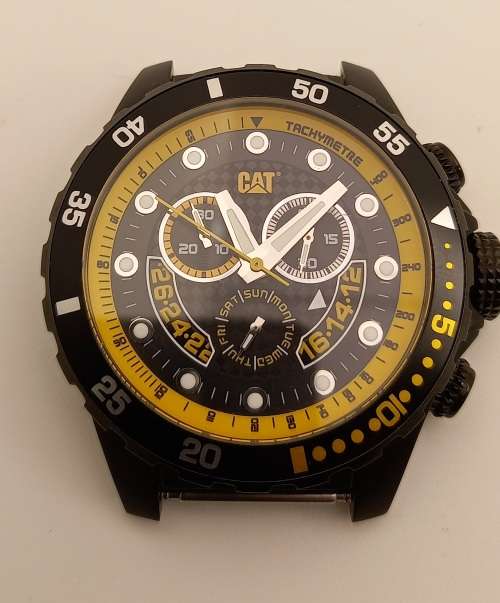 -Caterpillar Men's Sport Chronograph Tachymeter Watch 10atm -Working - No Strap