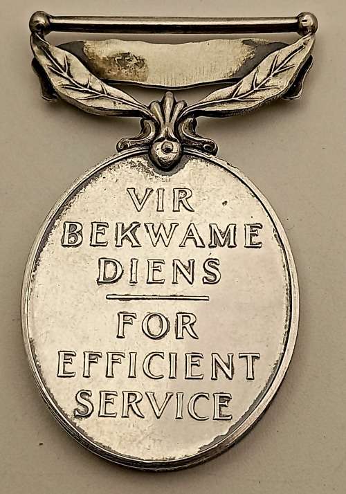 WW2 Union of South Africa  For efficient service medal OVAL (SILVER )Issued to S.G.T R.McGibbon