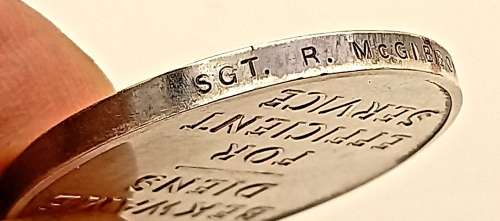 WW2 Union of South Africa  For efficient service medal OVAL (SILVER )Issued to S.G.T R.McGibbon