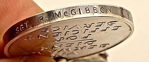 WW2 Union of South Africa  For efficient service medal OVAL (SILVER )Issued to S.G.T R.McGibbon