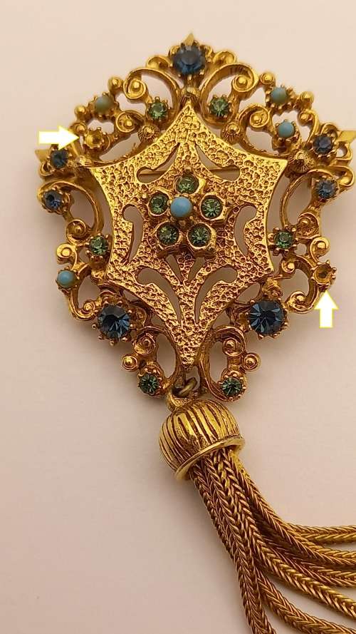 Collectable Vintage FLORENZA Brooch   90x43mm  (2 small stones misssing)