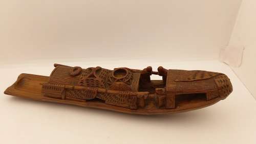 Oriental Wood Hand carved Ship 275x60mm (chipped)