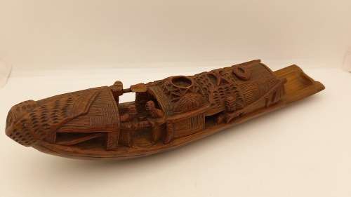 Oriental Wood Hand carved Ship 275x60mm (chipped)