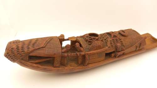 Oriental Wood Hand carved Ship 275x60mm (chipped)