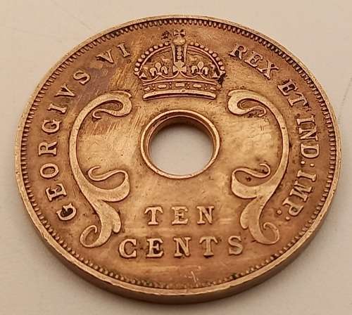 1942 East Africa 10 Cents - George VI- Circulated