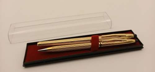 Goldtone Hauco Pen and Pencil Gift set Made in Germany in Case -Unused ink ok