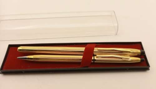 Goldtone Hauco Pen and Pencil Gift set Made in Germany in Case -Unused ink ok
