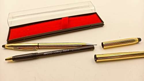 Goldtone Hauco Pen and Pencil Gift set Made in Germany in Case -Unused ink ok