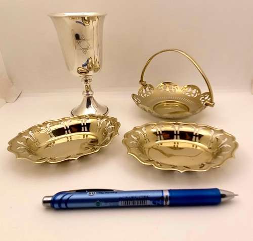 4 Vintage EPNS silver plated Items - 3 Trays and Goblet with the Star of David Engraved