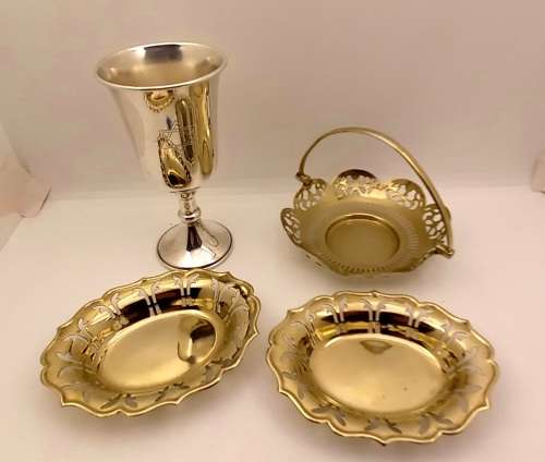 4 Vintage EPNS silver plated Items - 3 Trays and Goblet with the Star of David Engraved
