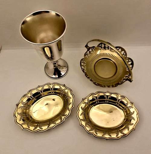 4 Vintage EPNS silver plated Items - 3 Trays and Goblet with the Star of David Engraved
