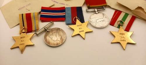Group of 5 WW2 Full Size Medals with Ribbons in Original packaging issued to S.A Smyth -Engraved