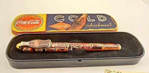 Coca Cola Pen In Tin+ Vintage Mini Coca Cola Crate 47mmx38mm with 12 Bottles + Mini Tea set