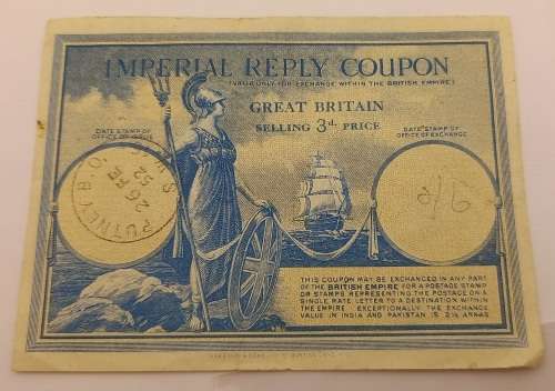 1952 Great Britain 3d International reply coupon