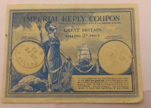1952 Great Britain 3d International reply coupon