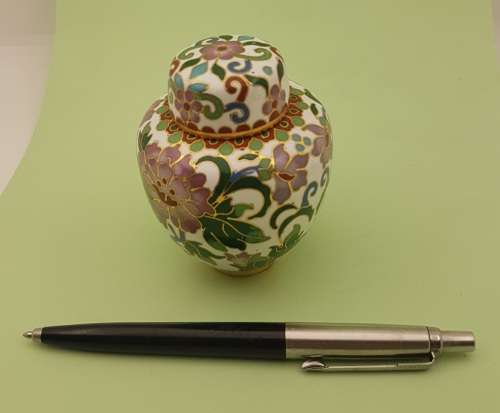 Vintage Miniature Cloisonne Chinese Enamel Gold Gilded Metal Ginger Jar -70x60mm