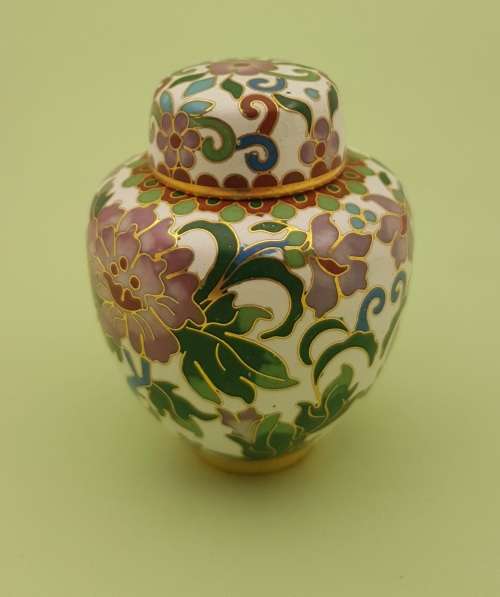 Vintage Miniature Cloisonne Chinese Enamel Gold Gilded Metal Ginger Jar -70x60mm