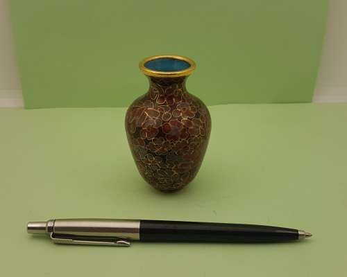 Vintage Miniature Cloisonne Chinese Enamel Gold Gilded Metal Vase -68x45mm