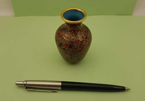 Vintage Miniature Cloisonne Chinese Enamel Gold Gilded Metal Vase -68x45mm