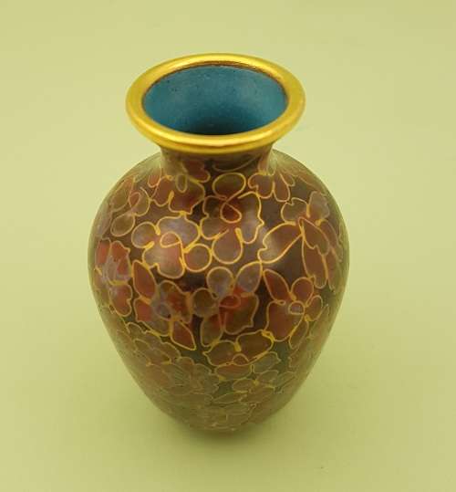 Vintage Miniature Cloisonne Chinese Enamel Gold Gilded Metal Vase -68x45mm