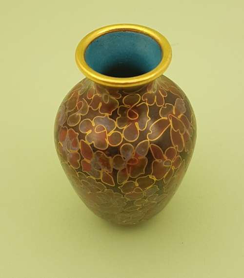 Vintage Miniature Cloisonne Chinese Enamel Gold Gilded Metal Vase -68x45mm