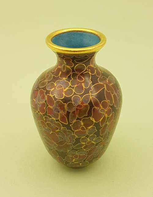 Vintage Miniature Cloisonne Chinese Enamel Gold Gilded Metal Vase -68x45mm