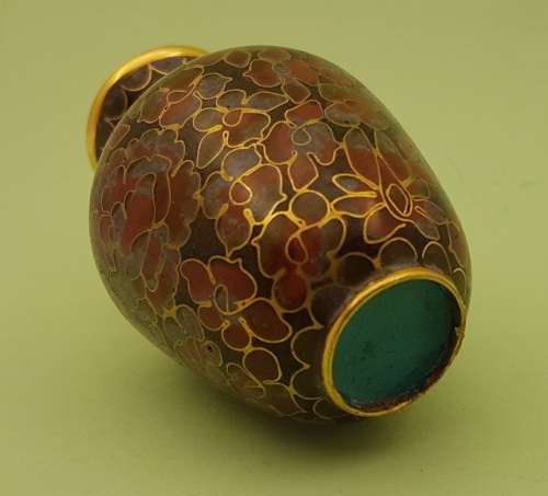 Vintage Miniature Cloisonne Chinese Enamel Gold Gilded Metal Vase -68x45mm
