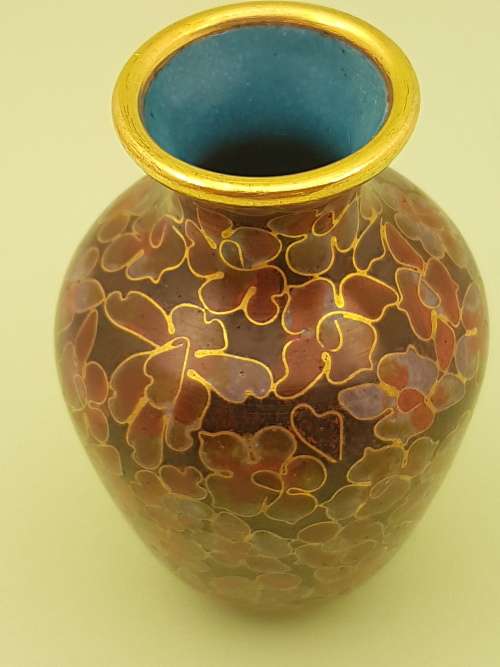 Vintage Miniature Cloisonne Chinese Enamel Gold Gilded Metal Vase -68x45mm