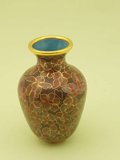 Vintage Miniature Cloisonne Chinese Enamel Gold Gilded Metal Vase -68x45mm