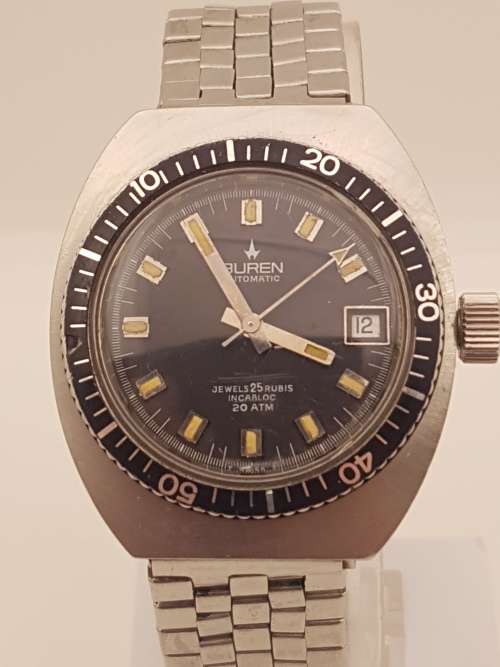 Vintage Mens Swiss Made BUREN Automatic Watch 25 Rubis Incabloc 20 ATM -working -holding Time