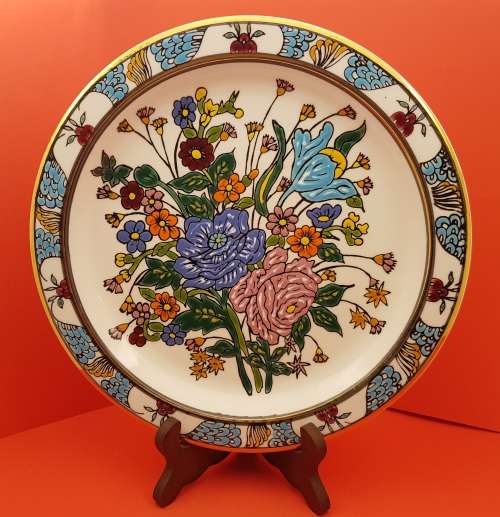 Vintage Elafos Keramik Wall Plate Wall Plate 24kt Gold trim- hand made in Greece- 252mm