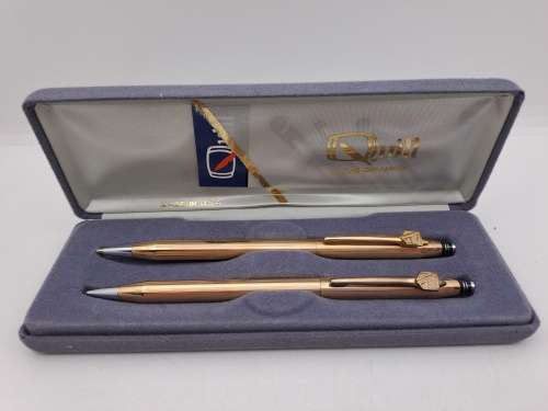 1/20 14ct Gold filled Quil Pen&Pencil set U.S.A- in Original Case - Lifetime Guarantee-Branded