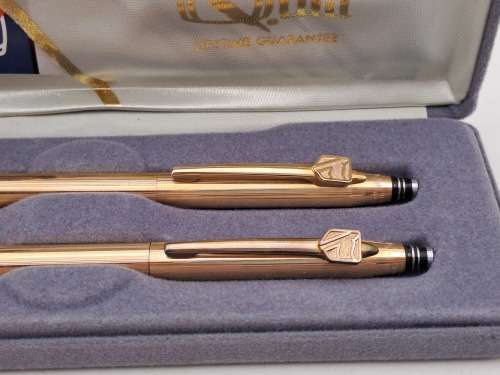 1/20 14ct Gold filled Quil Pen&Pencil set U.S.A- in Original Case - Lifetime Guarantee-Branded