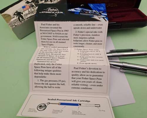 2 1960's original Fisher Astronaut Space Pens used by NASA-writes at every angle even upside down
