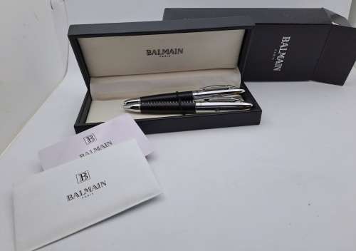 Original Balmain roller Ball and Ballpoint Pen in Case -Paris- Branded -RMB  Bank - Paris