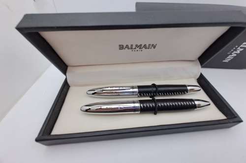 Original Balmain roller Ball and Ballpoint Pen in Case -Paris- Branded -RMB  Bank - Paris
