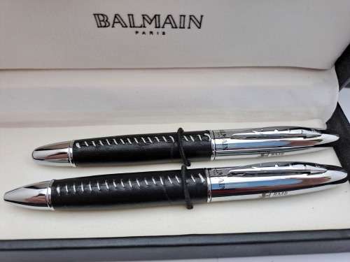 Original Balmain roller Ball and Ballpoint Pen in Case -Paris- Branded -RMB  Bank - Paris