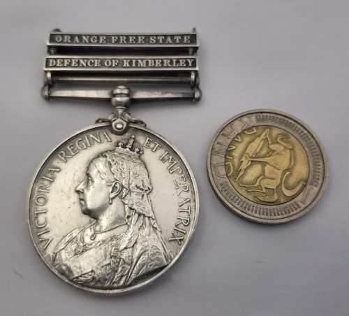 Rare BOER WAR QUEEN'S SOUTH AFRICA MEDAL Defence of Kimberley and OVS -TOWN GUARD PTE C.O Halverson